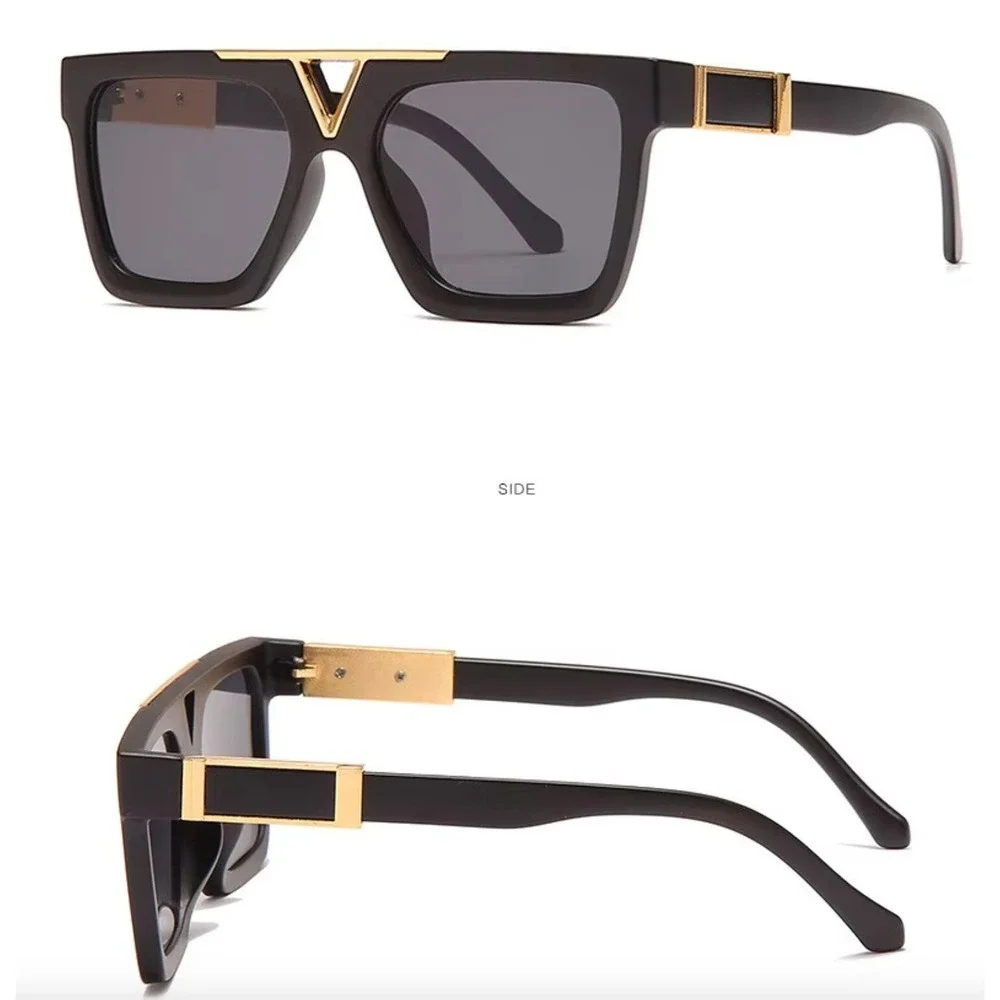 Square Sunglasses‎ Men's Black Gold Accents Fashion UV400 Protection Street Wear